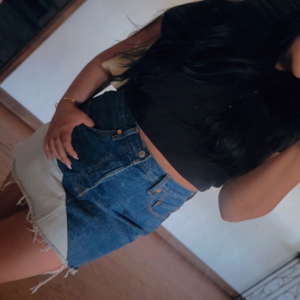 Two tone denim mini skirt